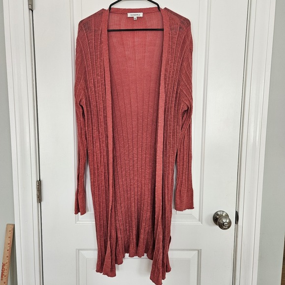 hooked up Sweaters - Hooked Up Womens Ribbed Longline Cardigan Sweater‎ Pink Open Front Large boho
